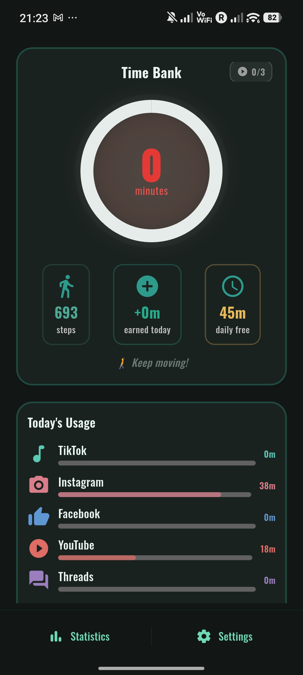 WalkMyScreen Time Bank dashboard